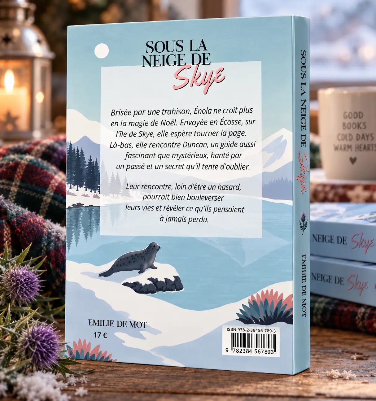 Quatrième de couverture du roman Sous la neige de Skye d'Émilie De Mot